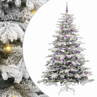 Produktbild för Plast Hingad Julgran med LED -remsljus Vit 210 cm PE och PVC