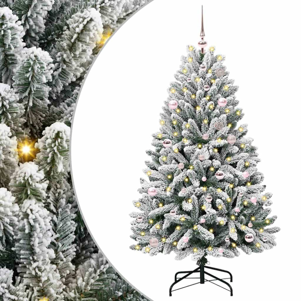 Produktbild för Konstgjord julgran Grön och Vit 150 cm PVC och metall