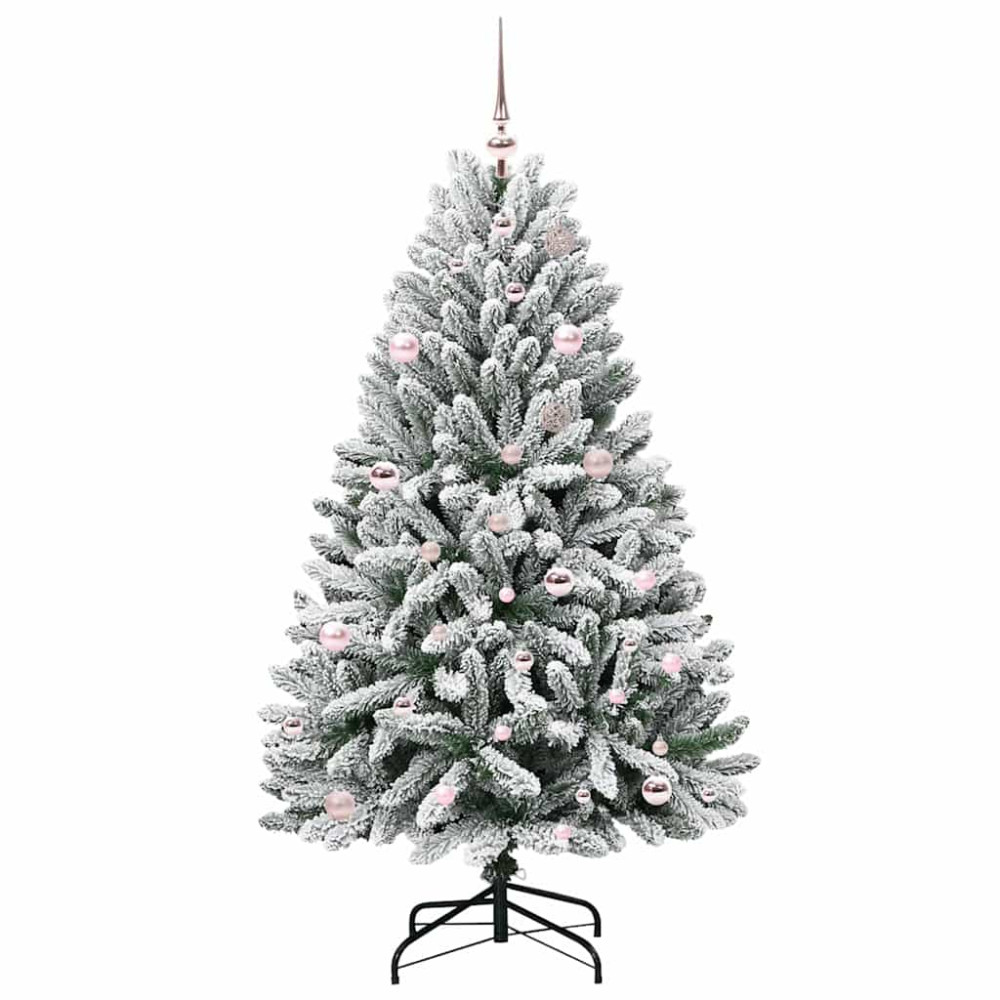 Produktbild för Konstgjord julgran Grön och Vit 150 cm PVC och metall