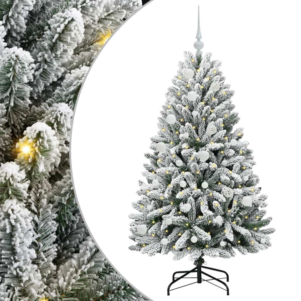 Produktbild för Konstgjord julgran Grön och Vit 150 cm PVC och metall