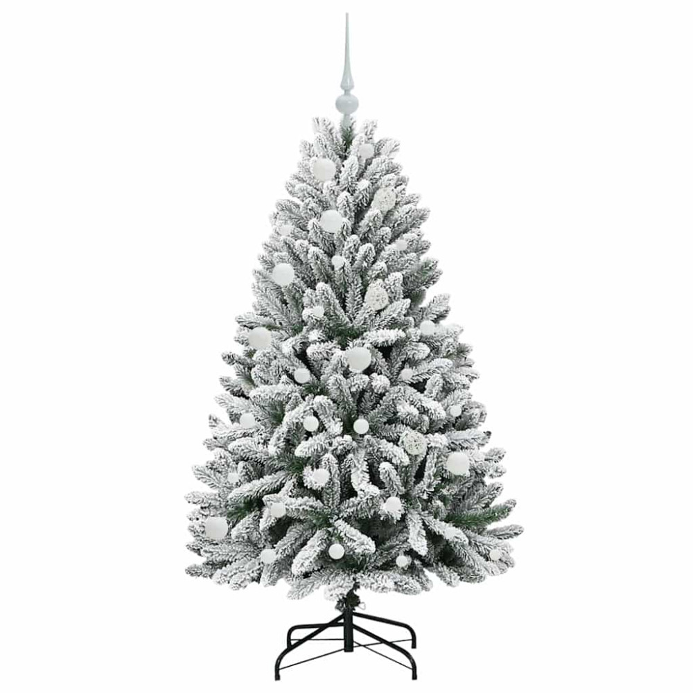 Produktbild för Konstgjord julgran Grön och Vit 150 cm PVC och metall