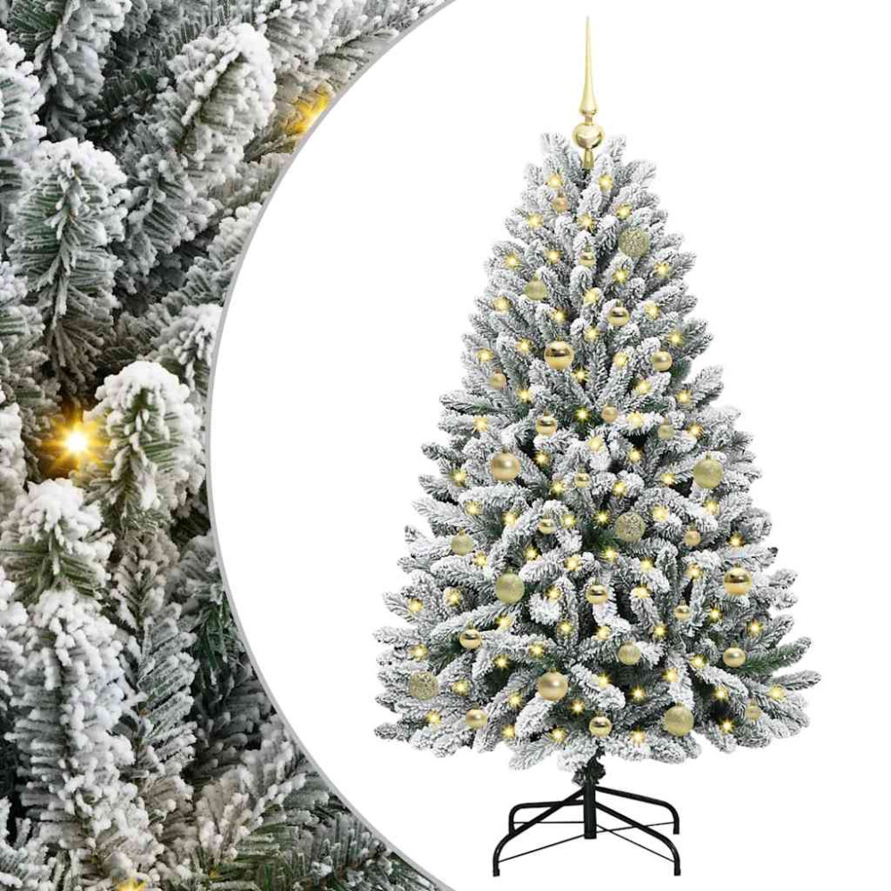 Produktbild för Konstgjord julgran Grön och Vit 150 cm PVC och metall