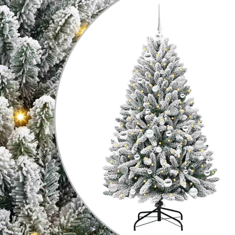 Produktbild för Konstgjord julgran Grön och Vit 150 cm PVC och metall