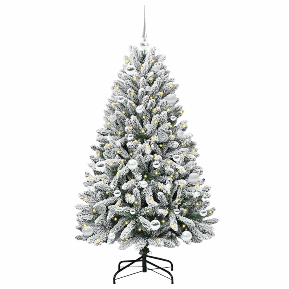 Produktbild för Konstgjord julgran Grön och Vit 150 cm PVC och metall