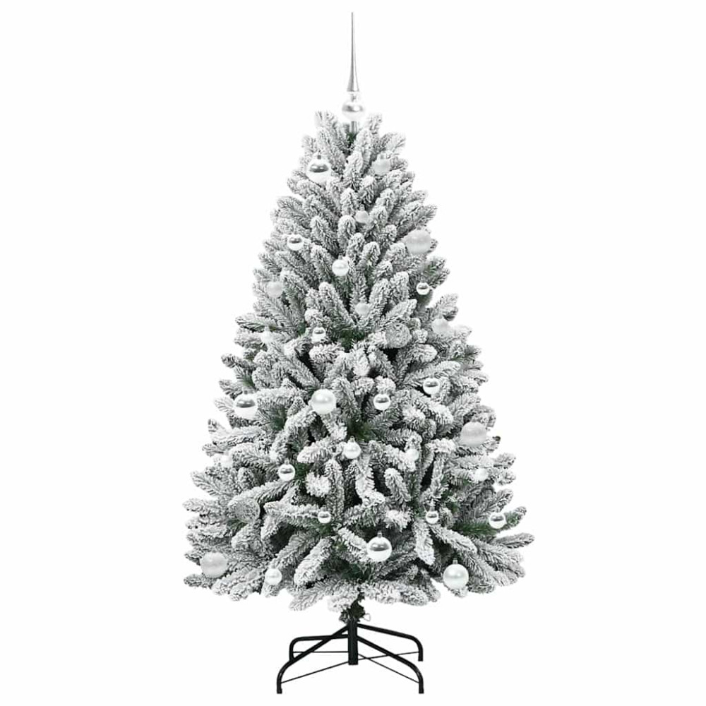 Produktbild för Konstgjord julgran Grön och Vit 150 cm PVC och metall