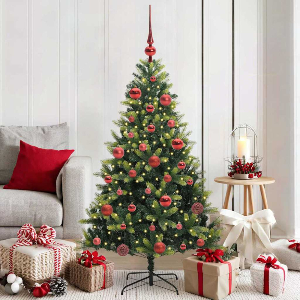 Produktbild för Konstgjort Fällbart Julträd 150 LEDs Grön 150 cm PVC och PE