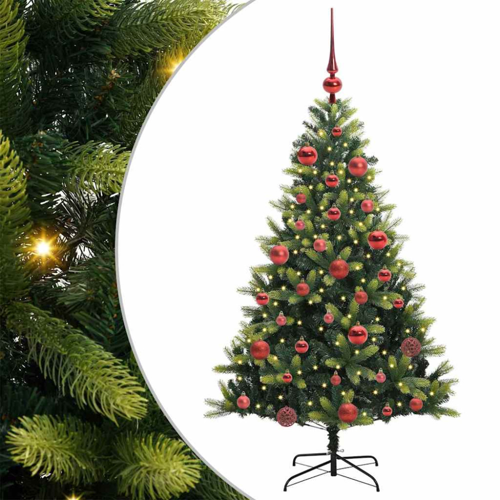 Produktbild för Konstgjort Fällbart Julträd 150 LEDs Grön 150 cm PVC och PE