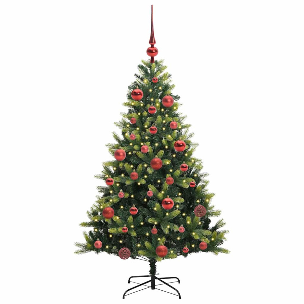 Produktbild för Konstgjort Fällbart Julträd 150 LEDs Grön 150 cm PVC och PE