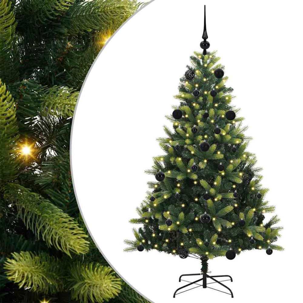 Produktbild för Konstgjort Fällbart Julträd 150 LEDs Grön 150 cm PVC och PE