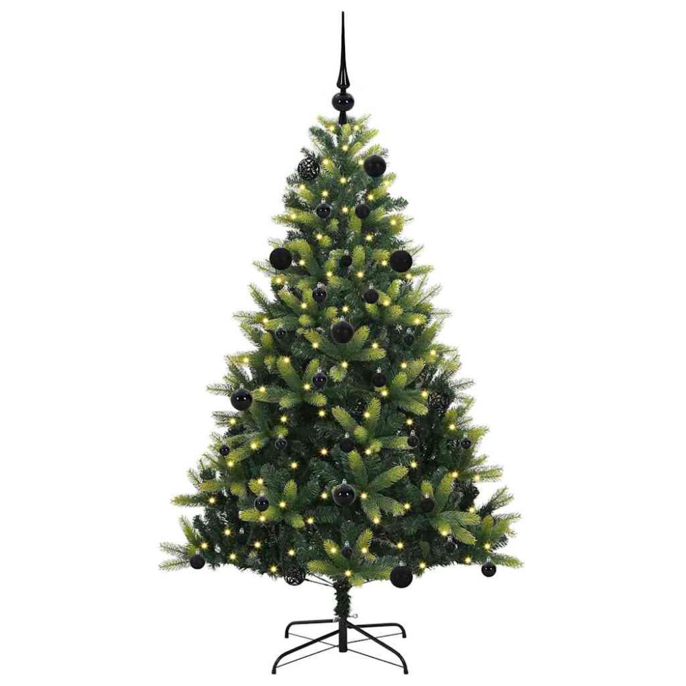 Produktbild för Konstgjort Fällbart Julträd 150 LEDs Grön 150 cm PVC och PE
