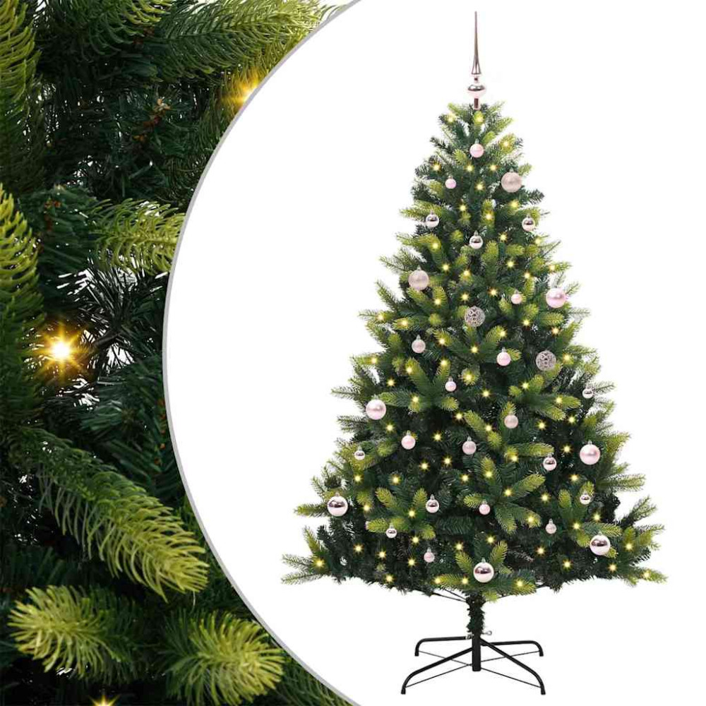 Produktbild för Konstgjort Fällbart Julträd 150 LEDs Grön 150 cm PVC och PE