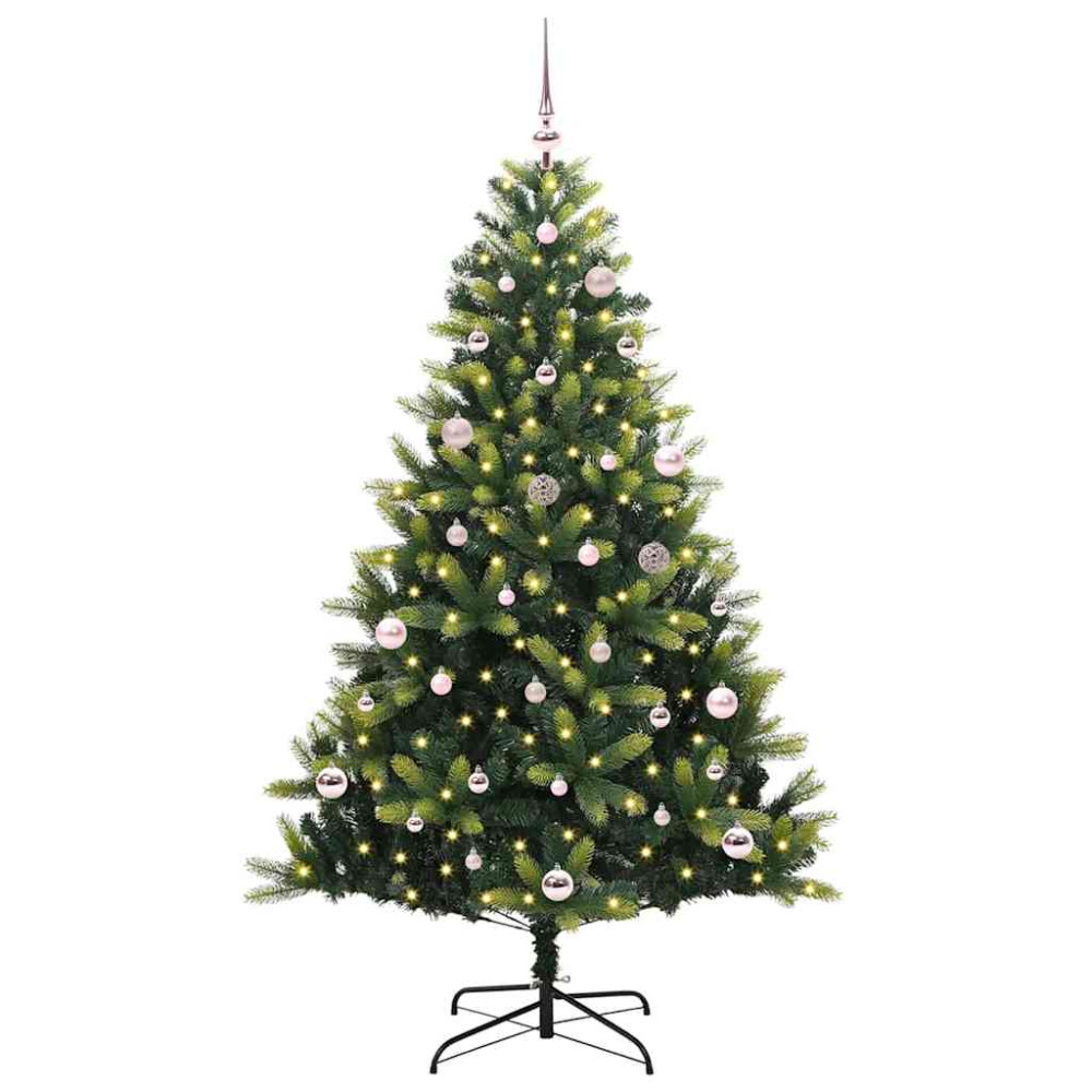 Produktbild för Konstgjort Fällbart Julträd 150 LEDs Grön 150 cm PVC och PE