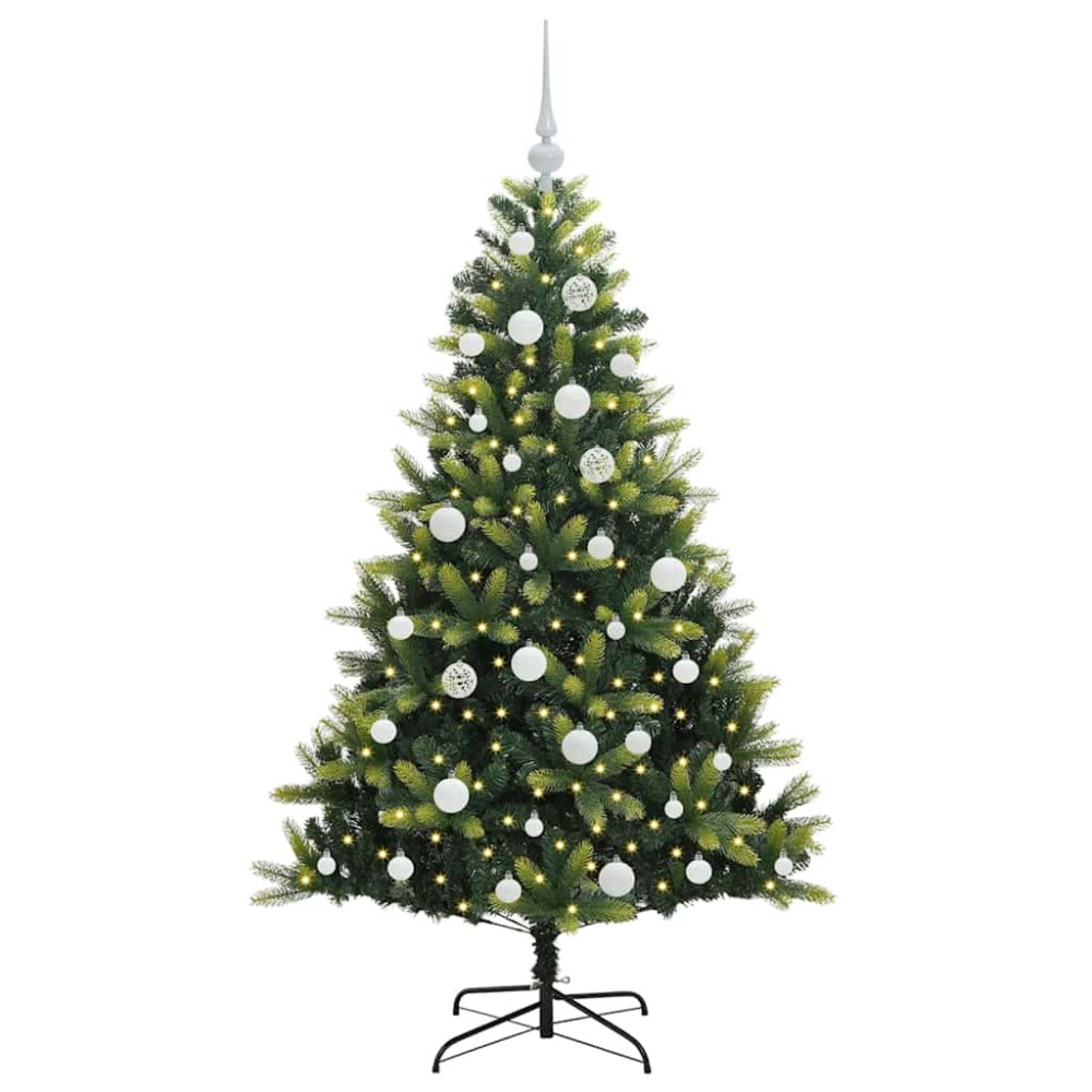Produktbild för Konstgjort Fällbart Julträd 150 LEDs Grön 150 cm PVC och PE