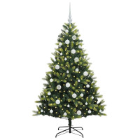 Produktbild för Konstgjort Fällbart Julträd 150 LEDs Grön 150 cm PVC och PE