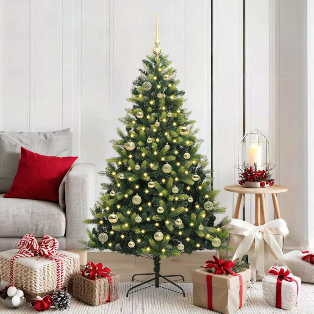 Produktbild för Konstgjort Fällbart Julträd 150 LEDs Grön 150 cm PVC och PE