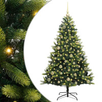Produktbild för Konstgjort Fällbart Julträd 150 LEDs Grön 150 cm PVC och PE