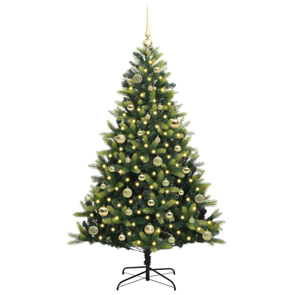 Produktbild för Konstgjort Fällbart Julträd 150 LEDs Grön 150 cm PVC och PE