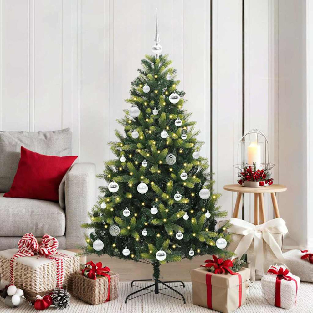Produktbild för Konstgjort Fällbart Julträd 150 LEDs Grön 150 cm PVC och PE