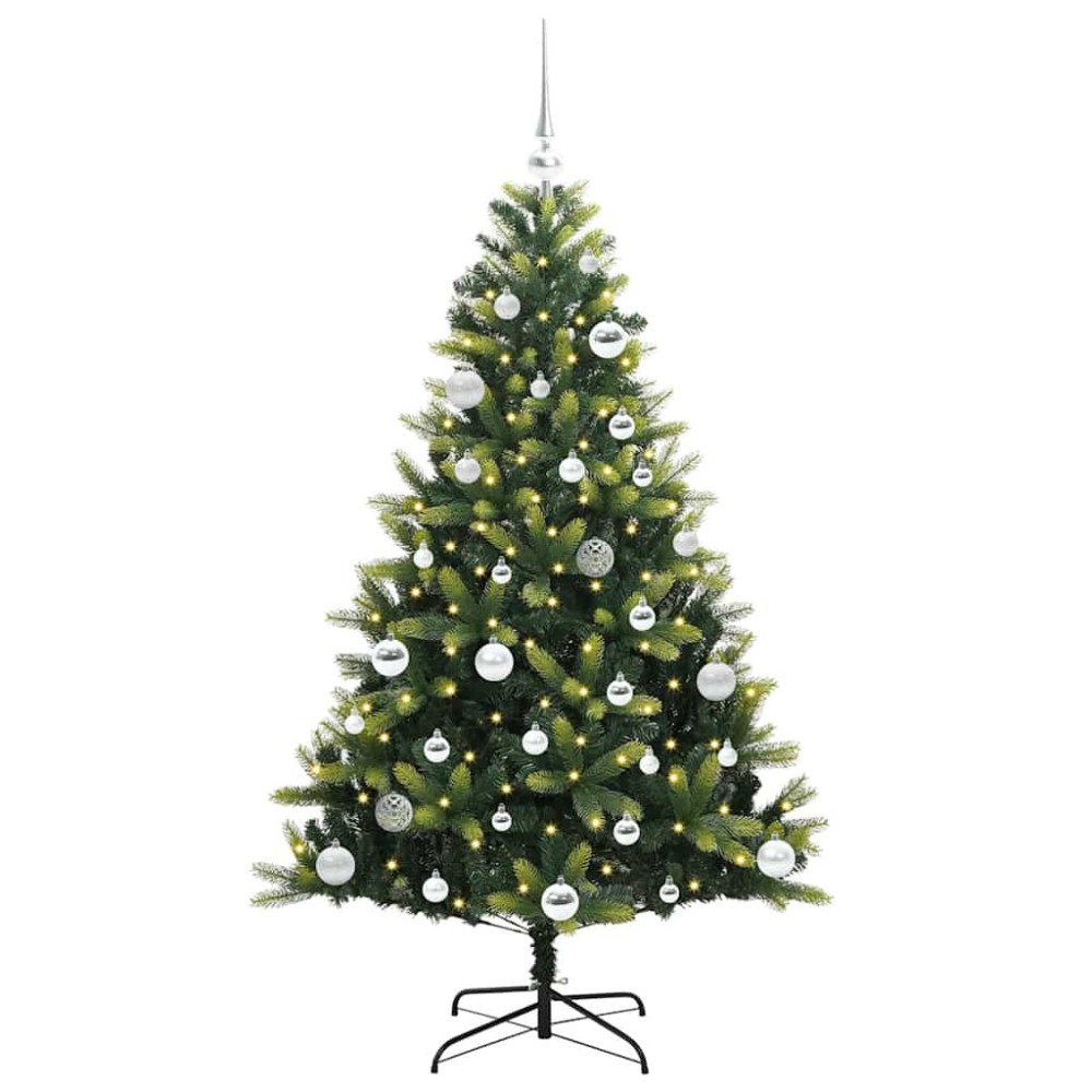 Produktbild för Konstgjort Fällbart Julträd 150 LEDs Grön 150 cm PVC och PE