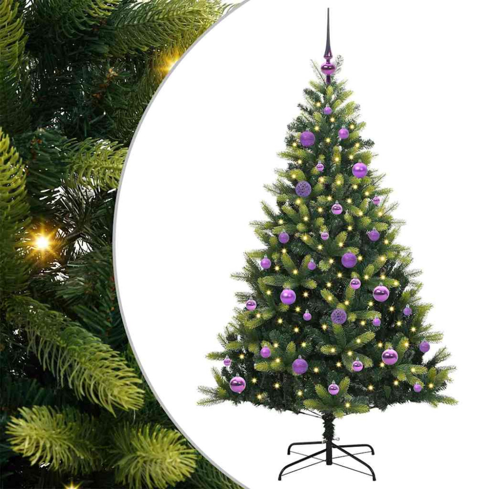 Produktbild för Konstgjort Fällbart Julträd 150 LEDs Grön 150 cm PVC och PE