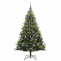 Produktbild för Konstgjort Fällbart Julträd 150 LEDs Grön 150 cm PVC och PE