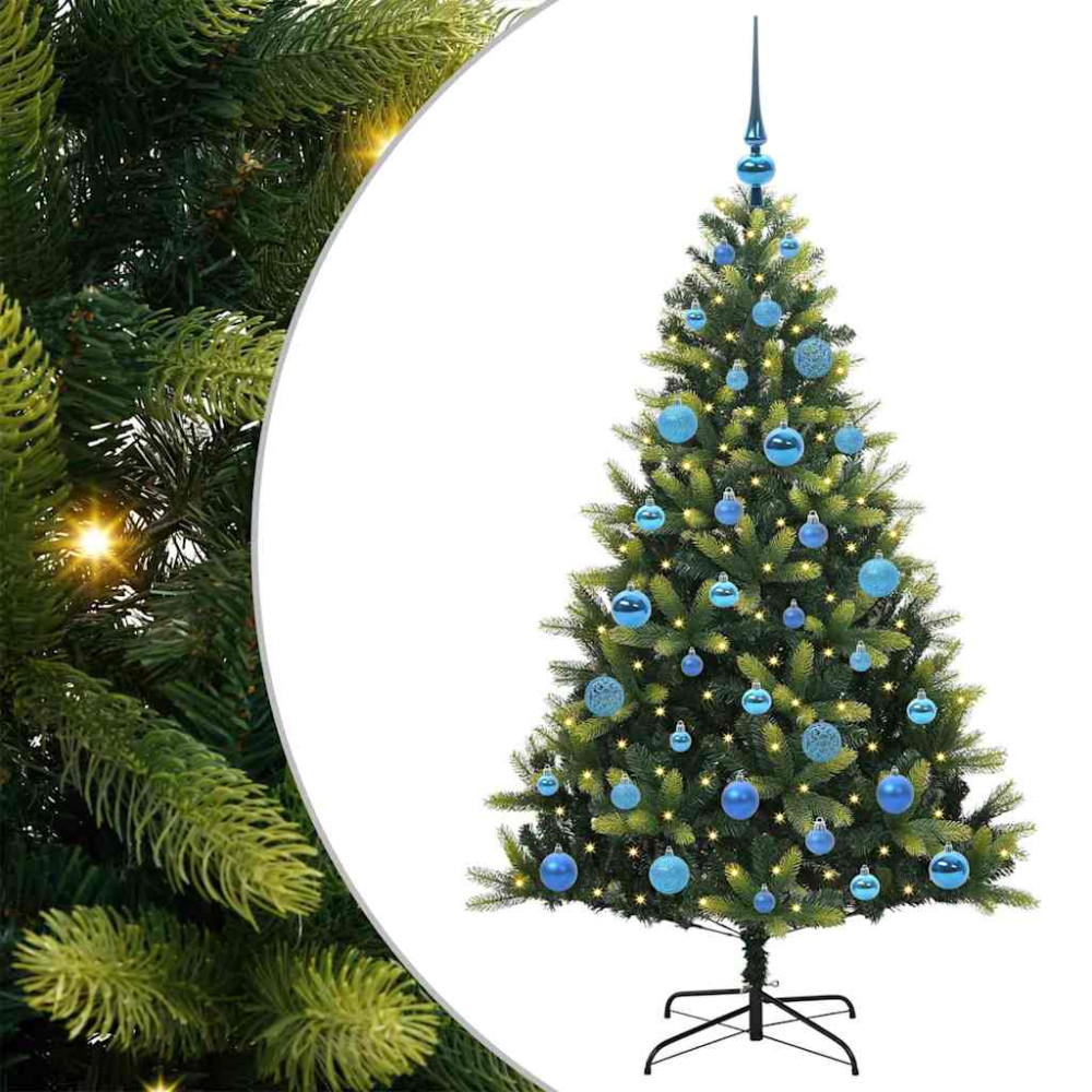 Produktbild för Konstgjort Fällbart Julträd 150 LEDs Grön 150 cm PVC och PE