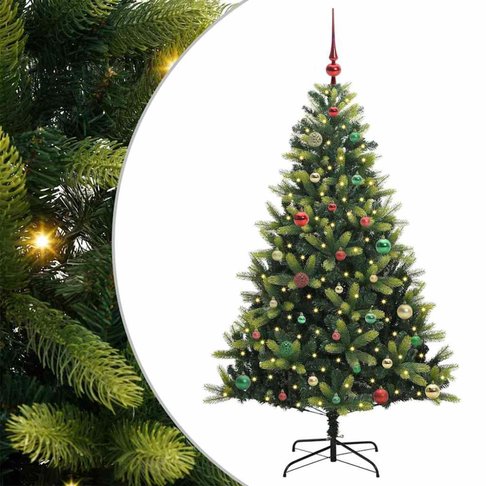Produktbild för Konstgjort Fällbart Julträd 150 LEDs Grön 150 cm PVC och PE