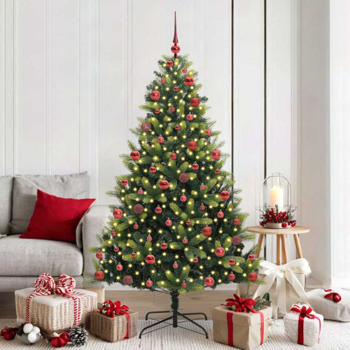 vidaXL Konstigt hinged julgran 300 LEDs Grön 180 cm PVC och PE