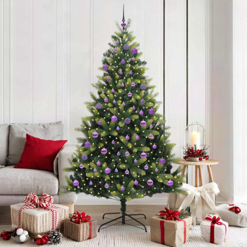 vidaXL Konstigt hinged julgran 300 LEDs Grön 180 cm PVC och PE