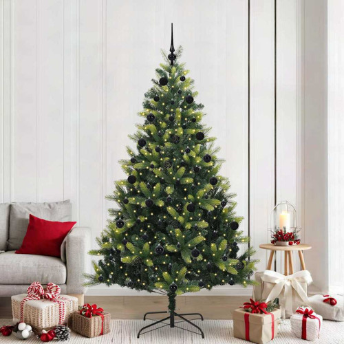 vidaXL Konstigt hinged julgran 300 LEDs Grön 210 cm PVC och PE