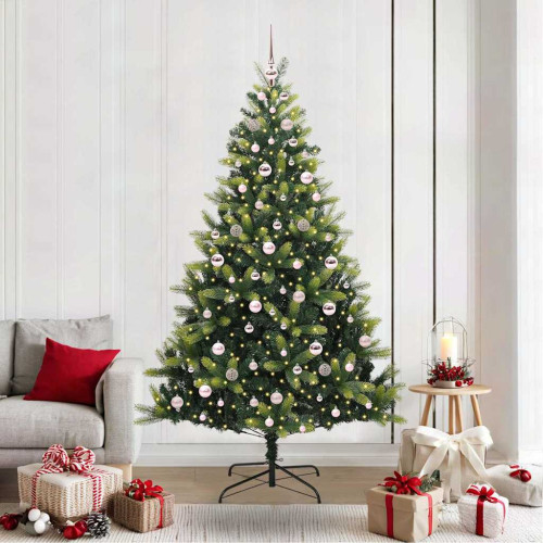 vidaXL Konstigt hinged julgran 300 LEDs Grön 210 cm PVC och PE