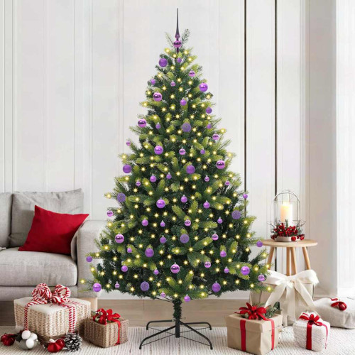 vidaXL Konstigt hinged julgran 300 LEDs Grön 210 cm PVC och PE