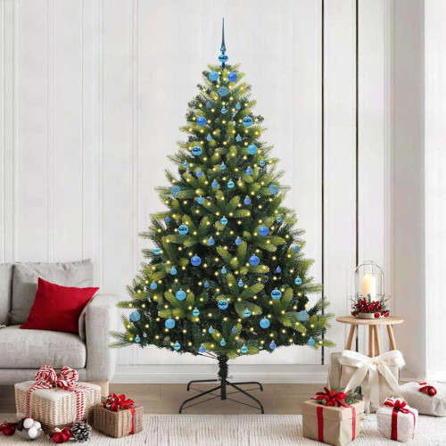 vidaXL Konstigt hinged julgran 300 LEDs Grön 210 cm PVC och PE