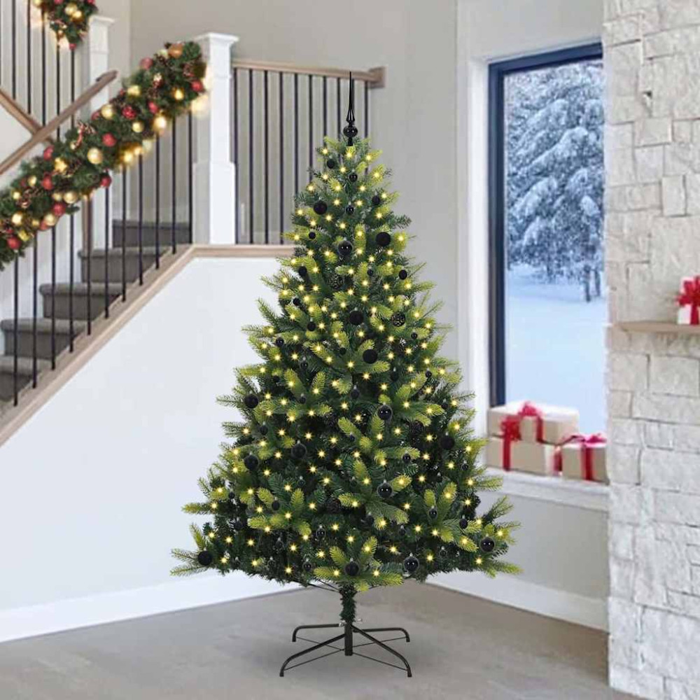 Produktbild för Konstigt hinged julgran 300 LEDs Grön 240 cm PVC och PE