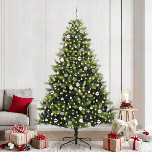 vidaXL Konstigt hinged julgran 300 LEDs Grön 240 cm PVC och PE