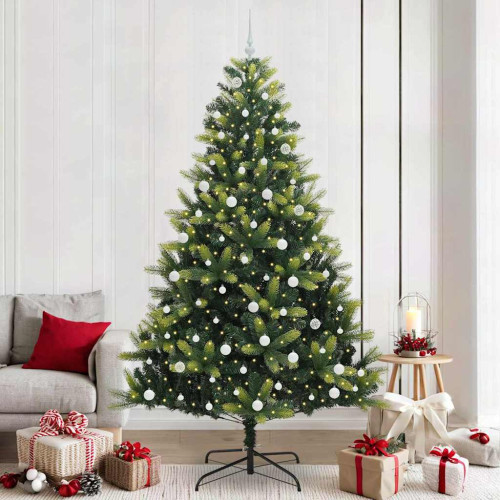 vidaXL Konstigt hinged julgran 300 LEDs Grön 240 cm PVC och PE