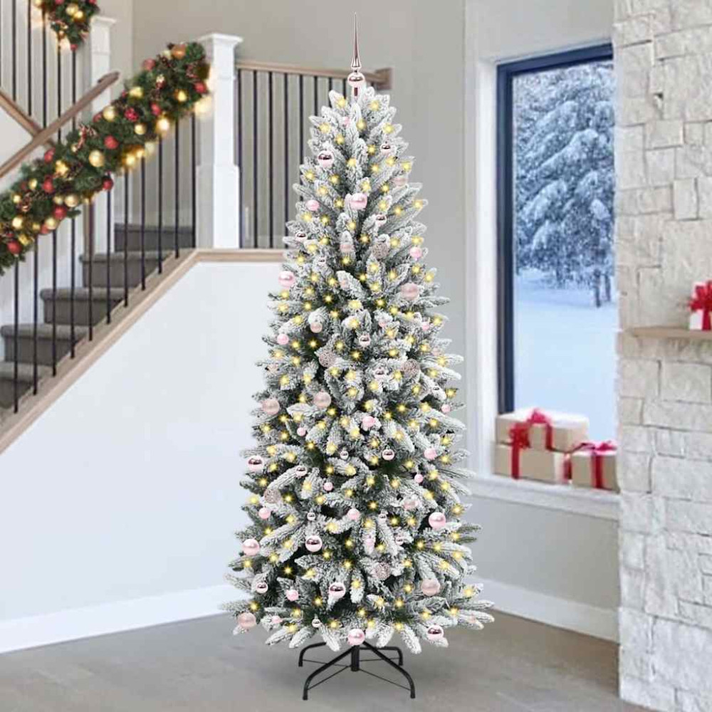 Produktbild för Konstgjord julgran Vit 240 cm PVC, Plast, Stål och PE