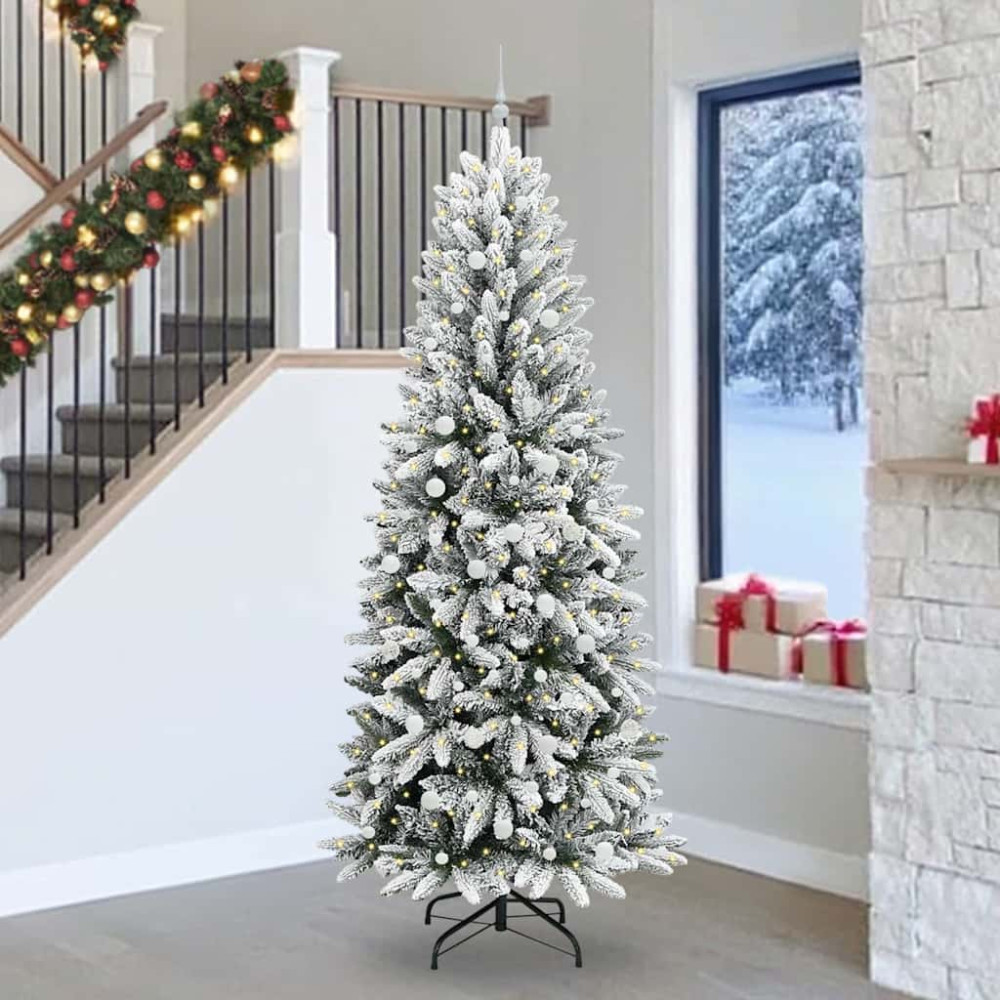 Produktbild för Konstgjord julgran Vit 240 cm PVC, Plast, Stål och PE