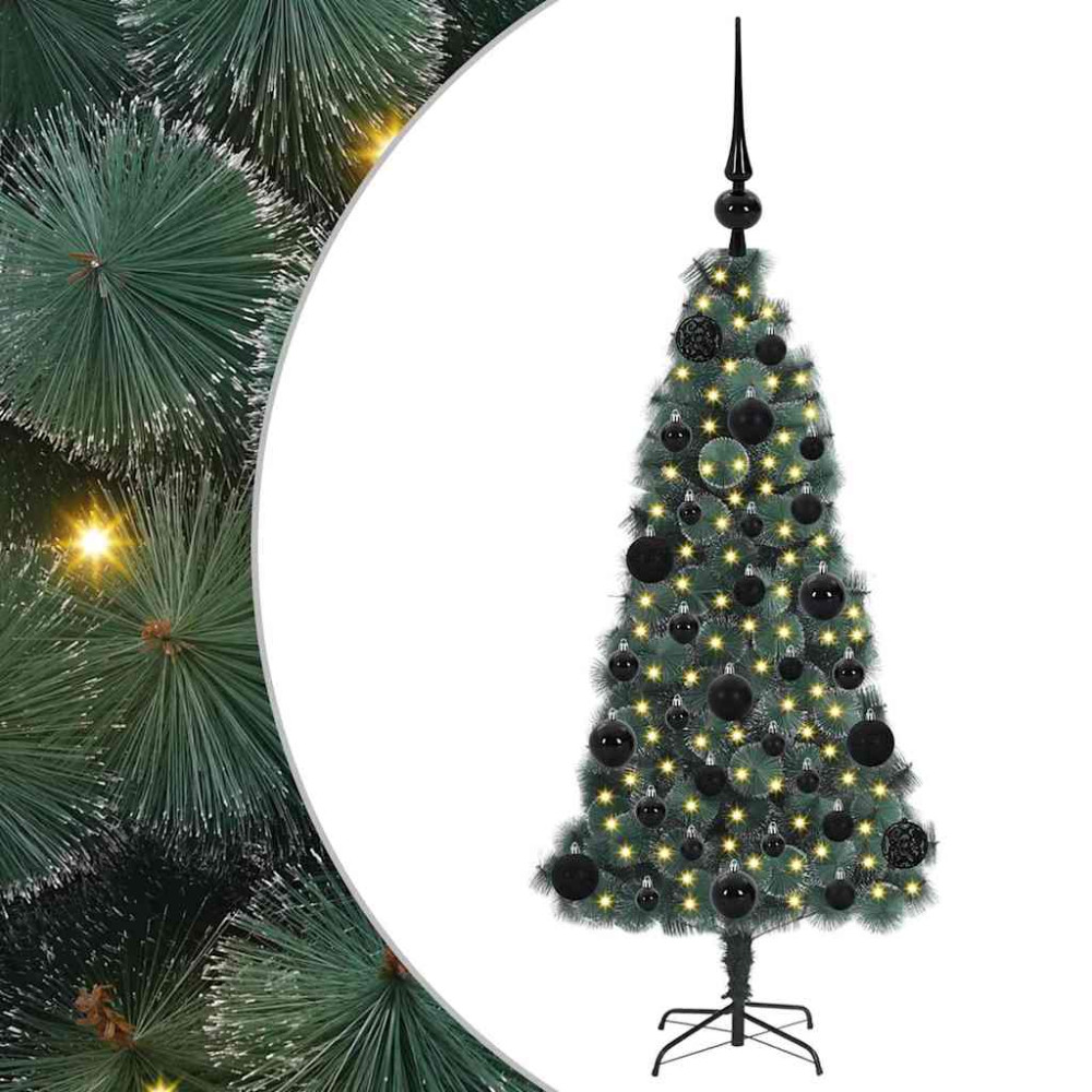 Produktbild för Konstgjord förbelyst julgran med kulset Grön 120 cm PET