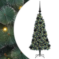 Produktbild för Konstgjord förbelyst julgran med kulset Grön 120 cm PET