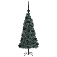 Produktbild för Konstgjord förbelyst julgran med kulset Grön 120 cm PET