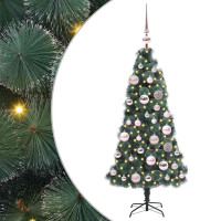 Produktbild för Konstgjord Förbelyst Julgran med Kula Set Grön 120 cm PET