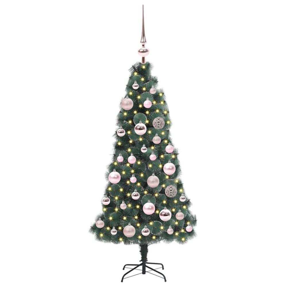 Produktbild för Konstgjord Förbelyst Julgran med Kula Set Grön 120 cm PET