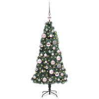 Produktbild för Konstgjord Förbelyst Julgran med Kula Set Grön 120 cm PET