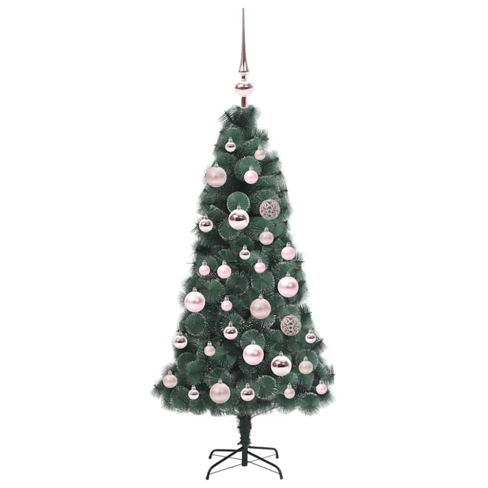 Produktbild för Konstgjord Förbelyst Julgran med Kula Set Grön 120 cm PET