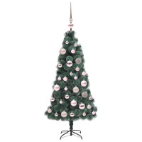 Produktbild för Konstgjord Förbelyst Julgran med Kula Set Grön 120 cm PET