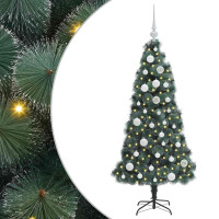 Produktbild för Konstgjord förbelyst julgran med bollar Grön 120 cm PET