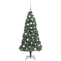 Produktbild för Konstgjord förbelyst julgran med bollar Grön 120 cm PET