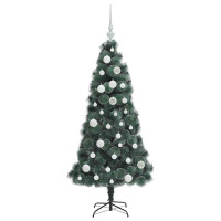Produktbild för Konstgjord förbelyst julgran med bollar Grön 120 cm PET