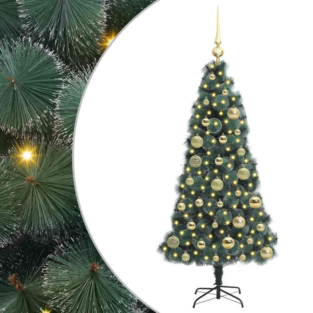 Produktbild för Konstgjord förbelyst julgran med kulset Grön 120 cm PET
